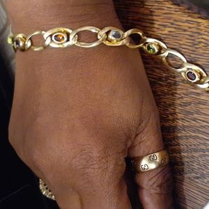 14K YELLOW GOLD MULTI SEMI PRECIOUS 7" GEMSTONE BRACELET NWT